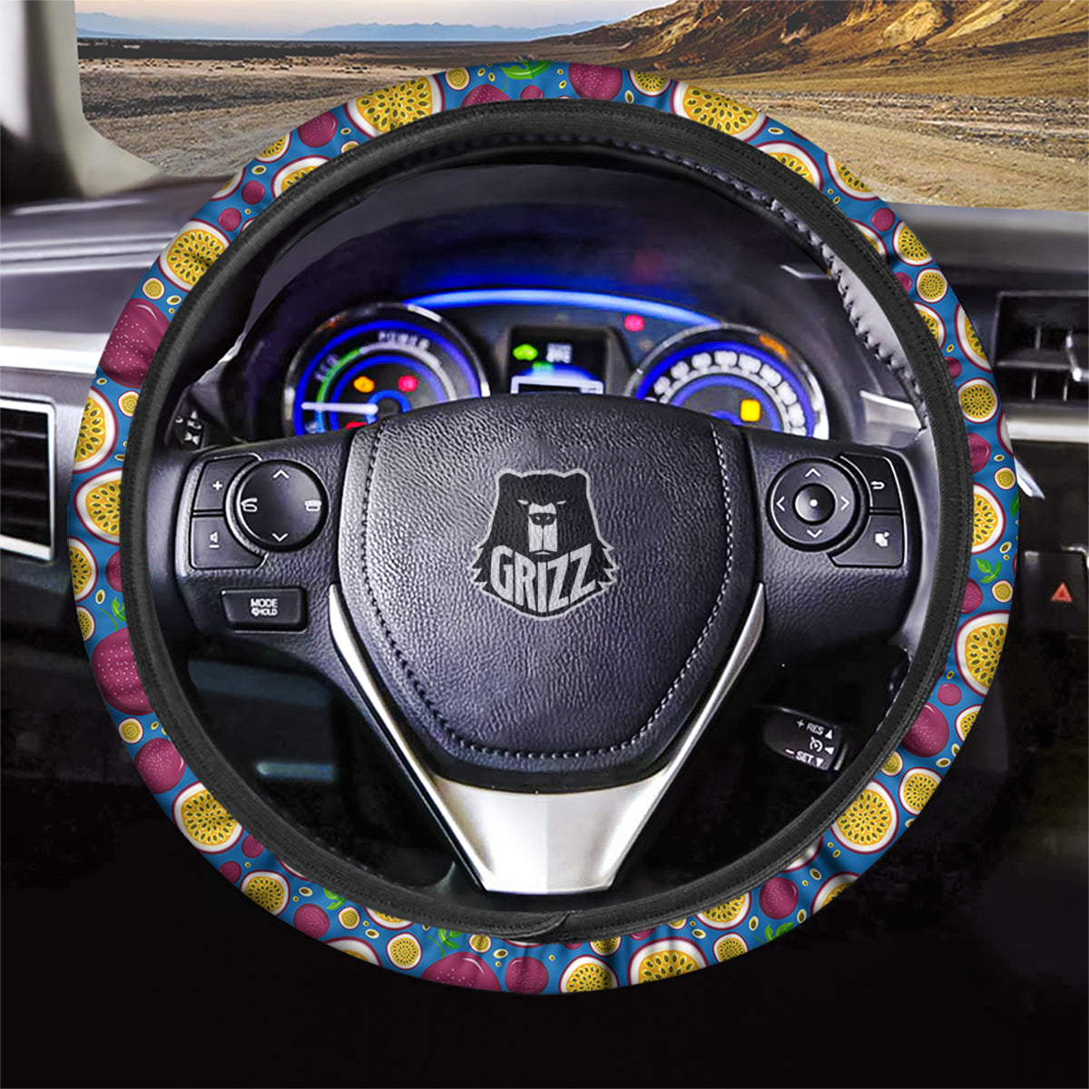 Blue Passion Fruit Print Pattern Car Steering Wheel Cover-grizzshop
