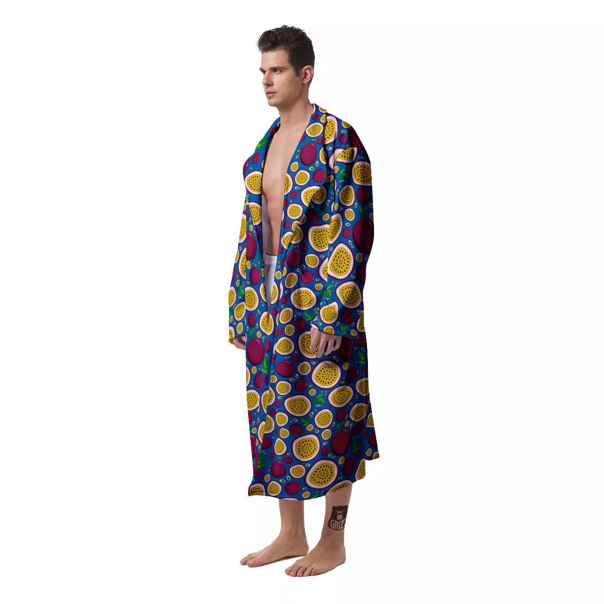 Blue Passion Fruit Print Pattern Men's Robe-grizzshop