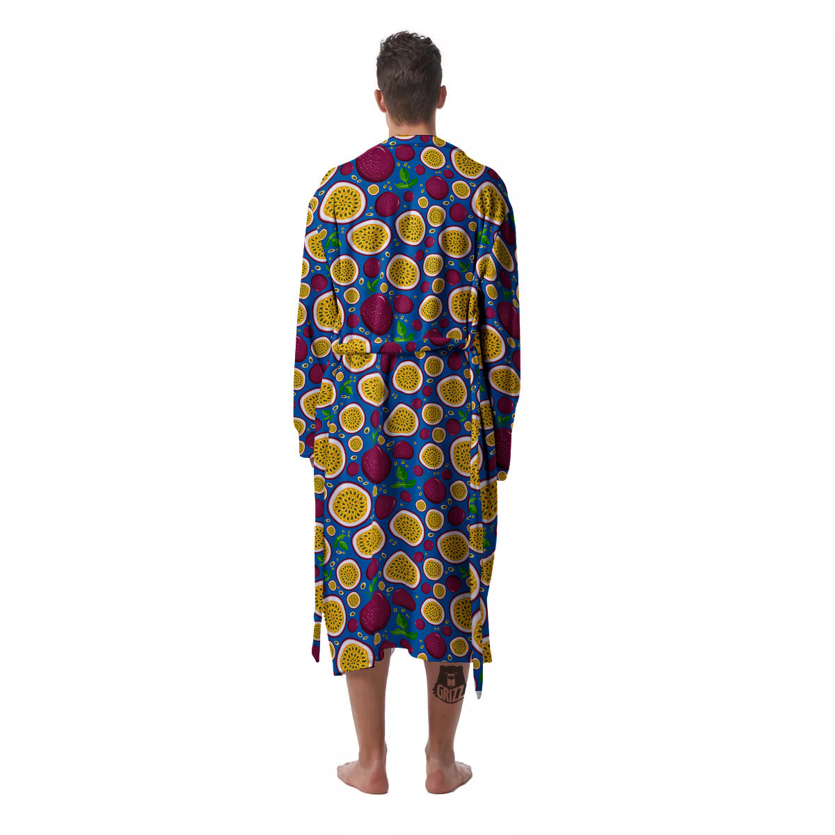 Blue Passion Fruit Print Pattern Men's Robe-grizzshop