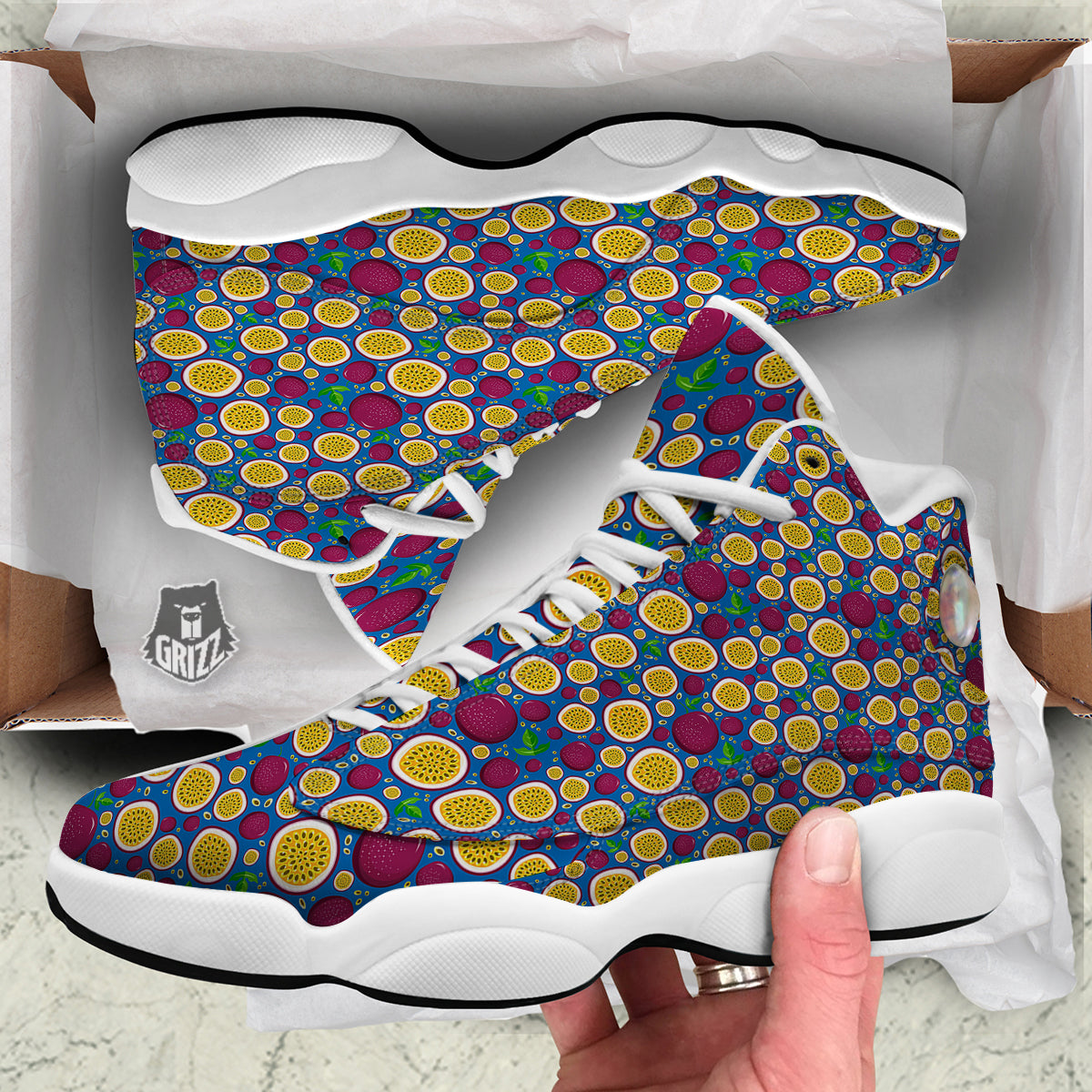 Blue Passion Fruit Print Pattern White Basketball Shoes-grizzshop
