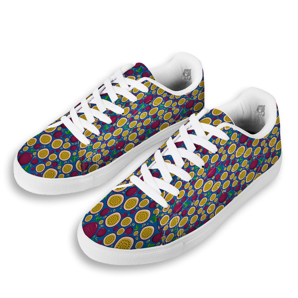 Blue Passion Fruit Print Pattern White Low Top Sneakers-grizzshop