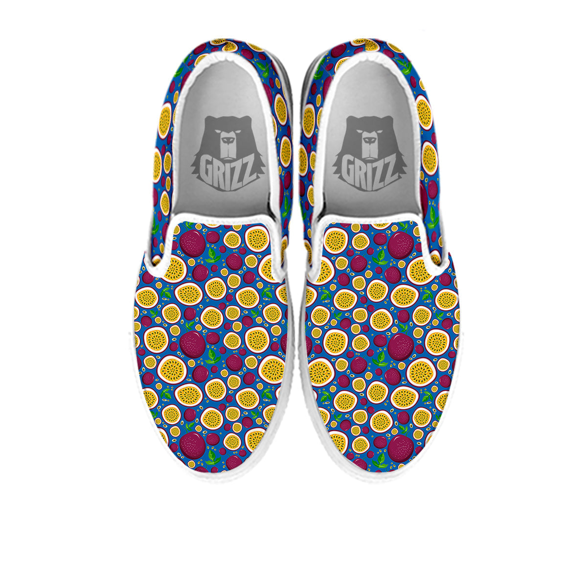Blue Passion Fruit Print Pattern White Slip On Shoes-grizzshop