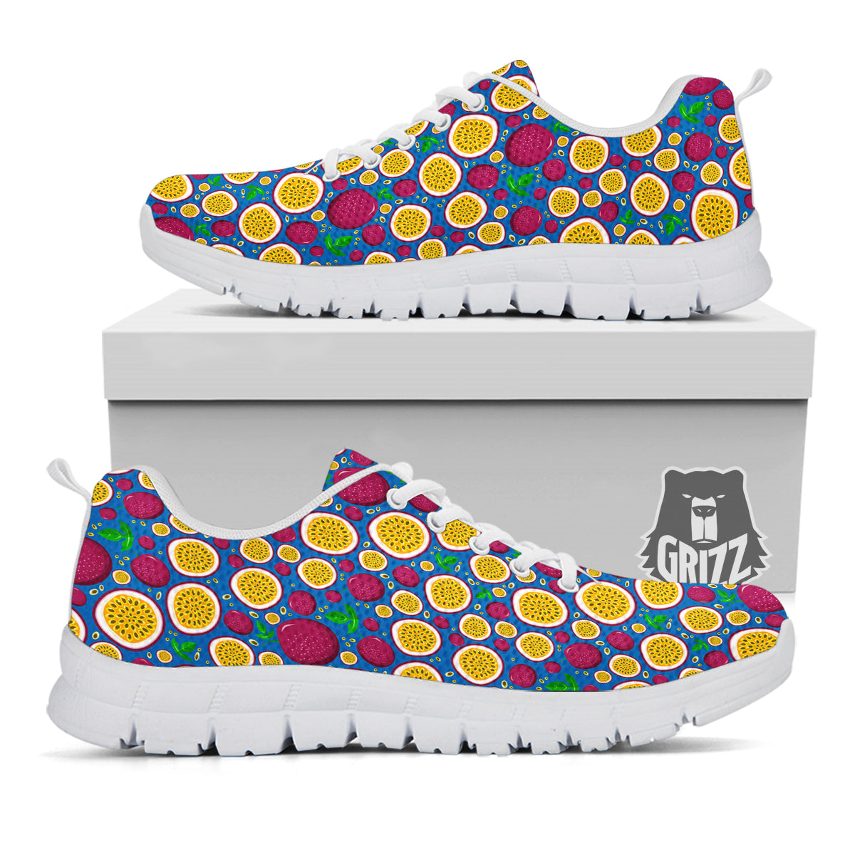Blue Passion Fruit Print Pattern White Sneaker-grizzshop