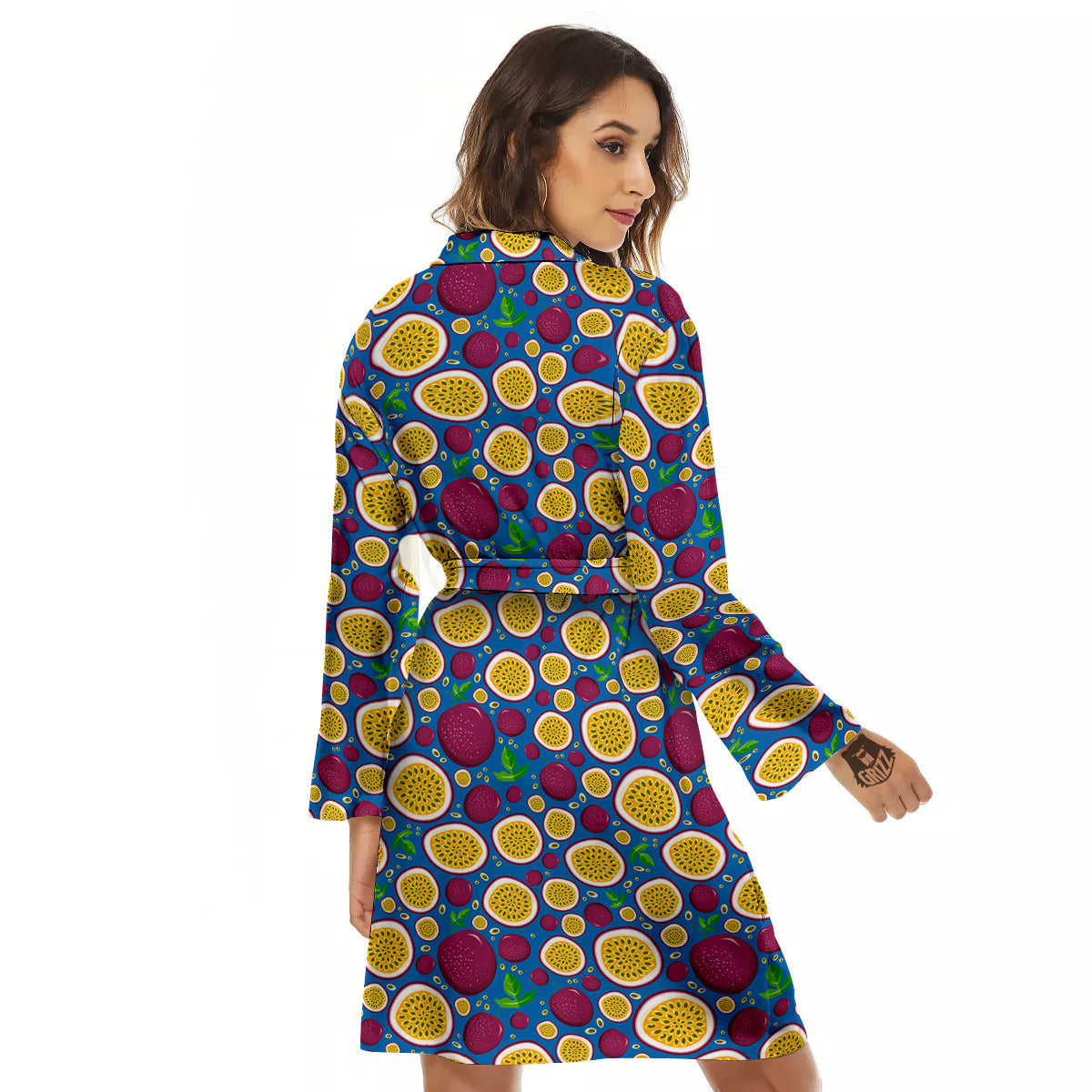 Blue Passion Fruit Print Pattern Women's Robe-grizzshop