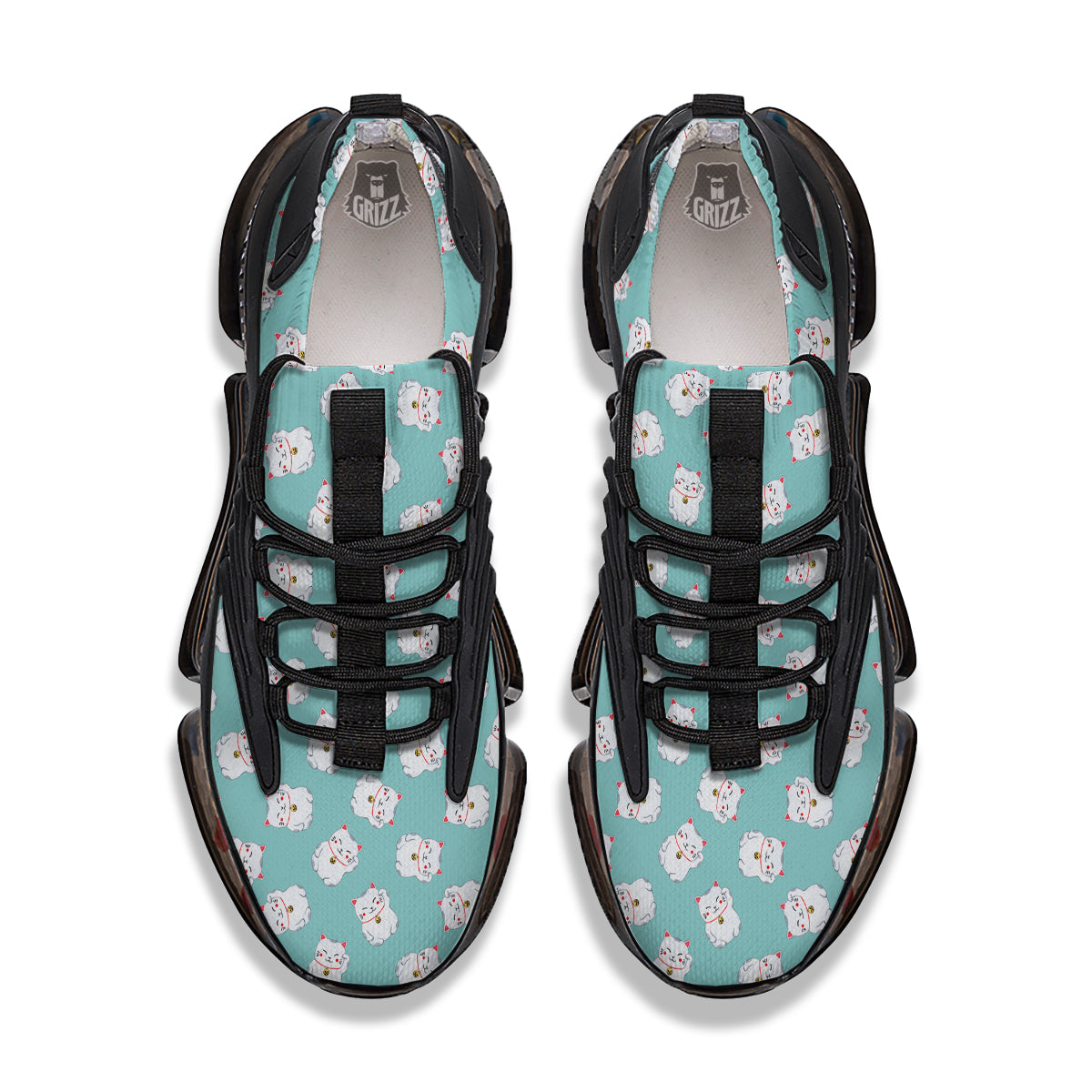 Blue Pastel Lucky Cat Print Pattern Black Gym Shoes-grizzshop