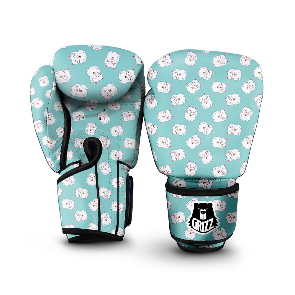 Blue Pastel Lucky Cat Print Pattern Boxing Gloves-grizzshop