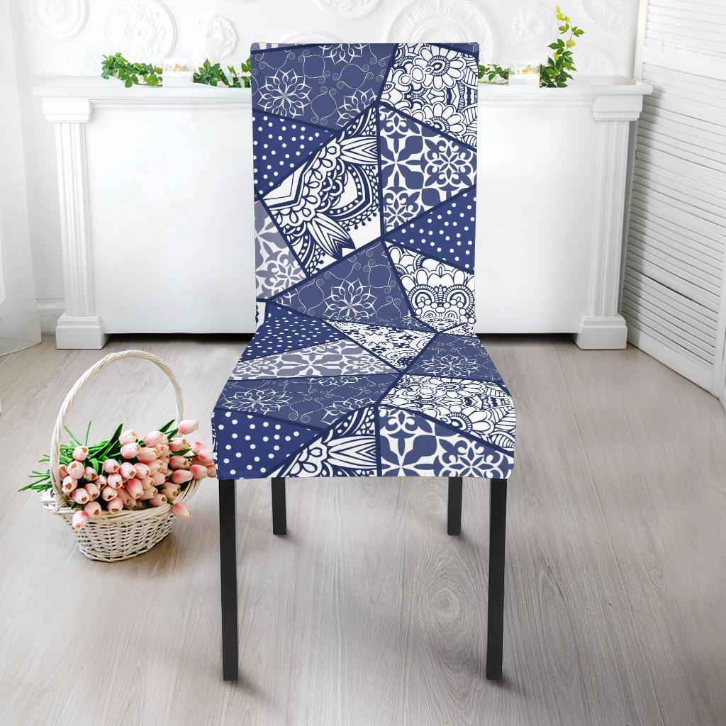 Blue Patchwork Pattern Print Chair Cover-grizzshop