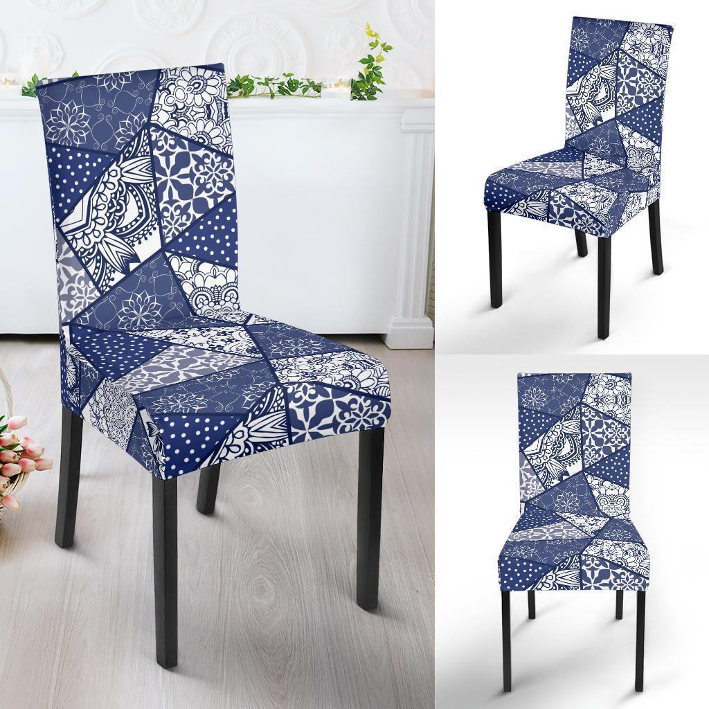 Blue Patchwork Pattern Print Chair Cover-grizzshop