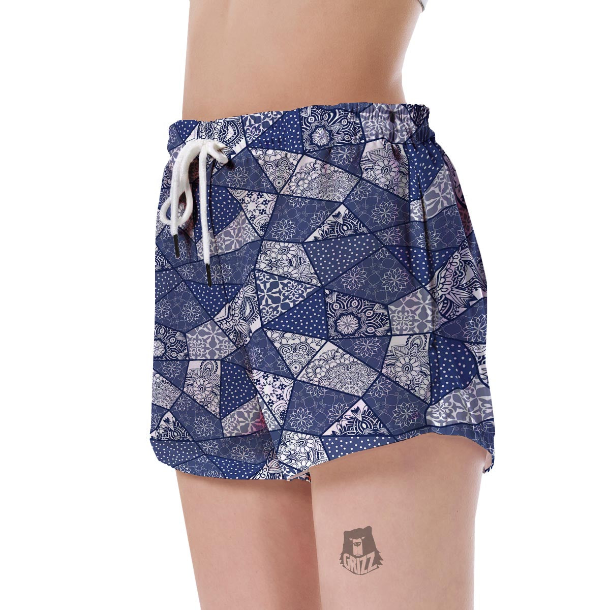 Blue Patchwork Pattern Print Women's Shorts-grizzshop