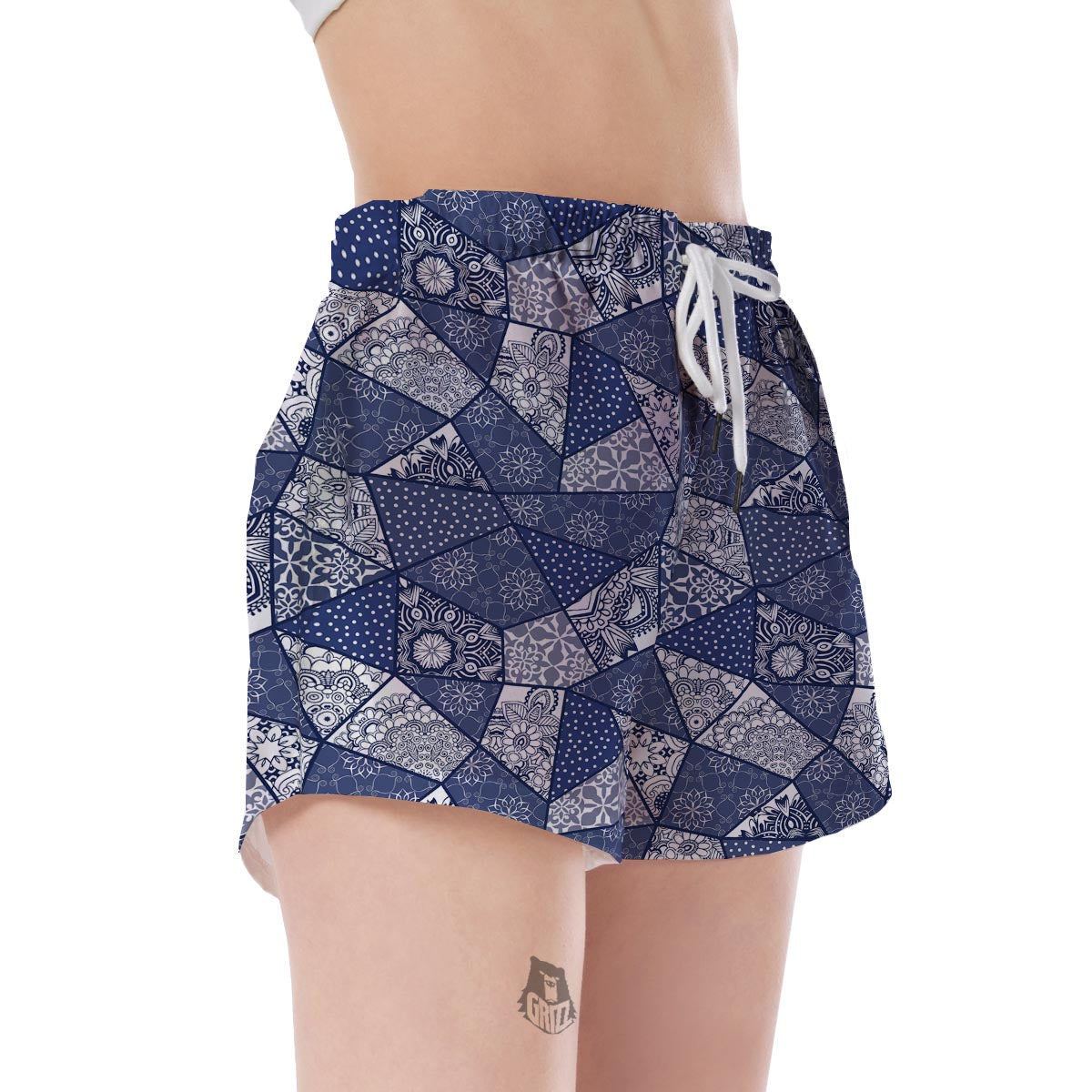 Blue Patchwork Pattern Print Women's Shorts-grizzshop