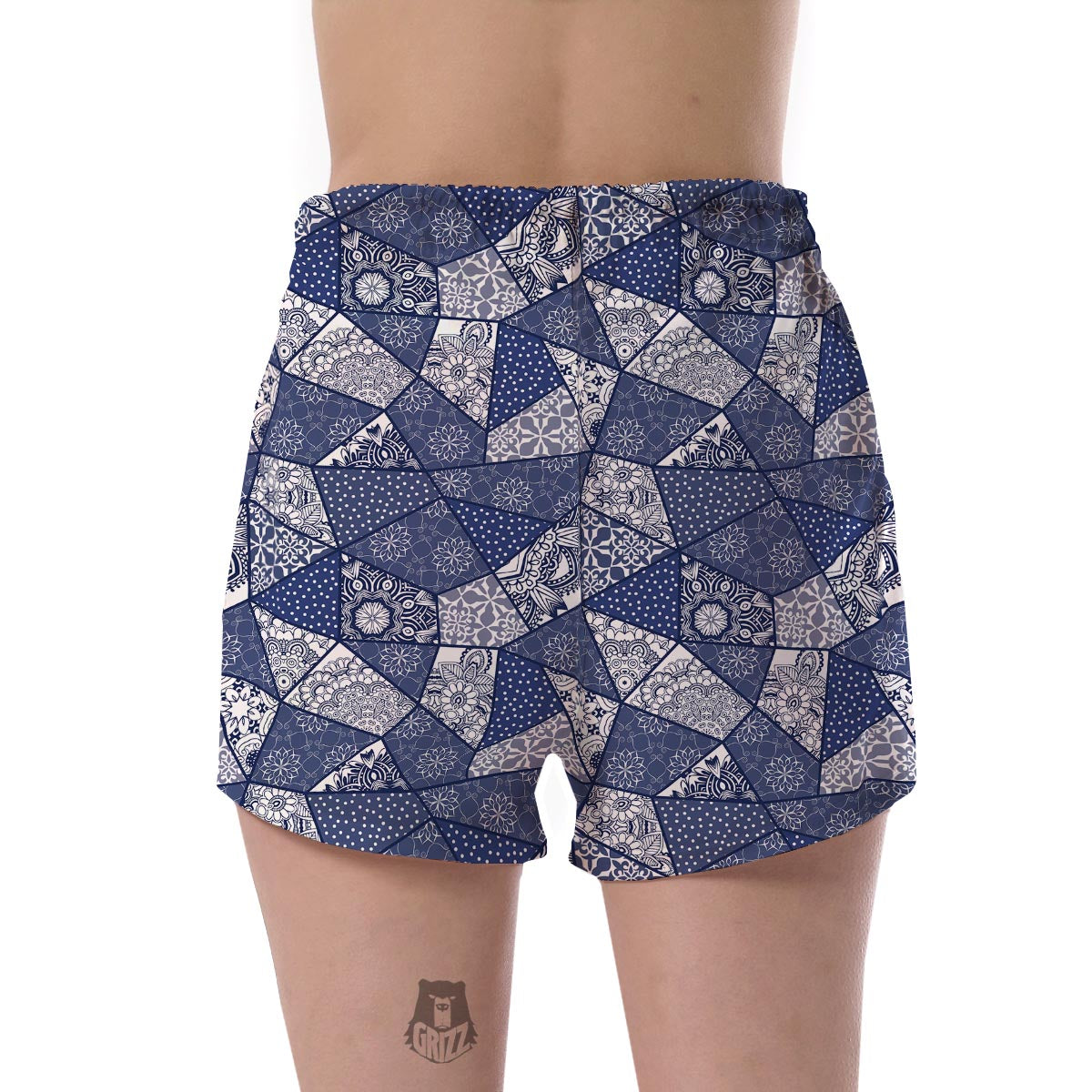 Blue Patchwork Pattern Print Women's Shorts-grizzshop