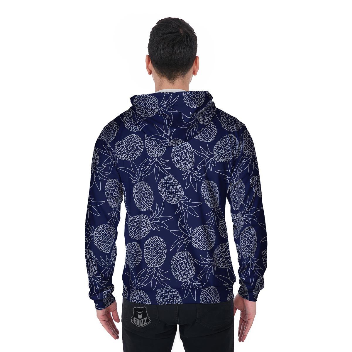 Blue Pine Pineapple Print Men's Zip Up Hoodie-grizzshop
