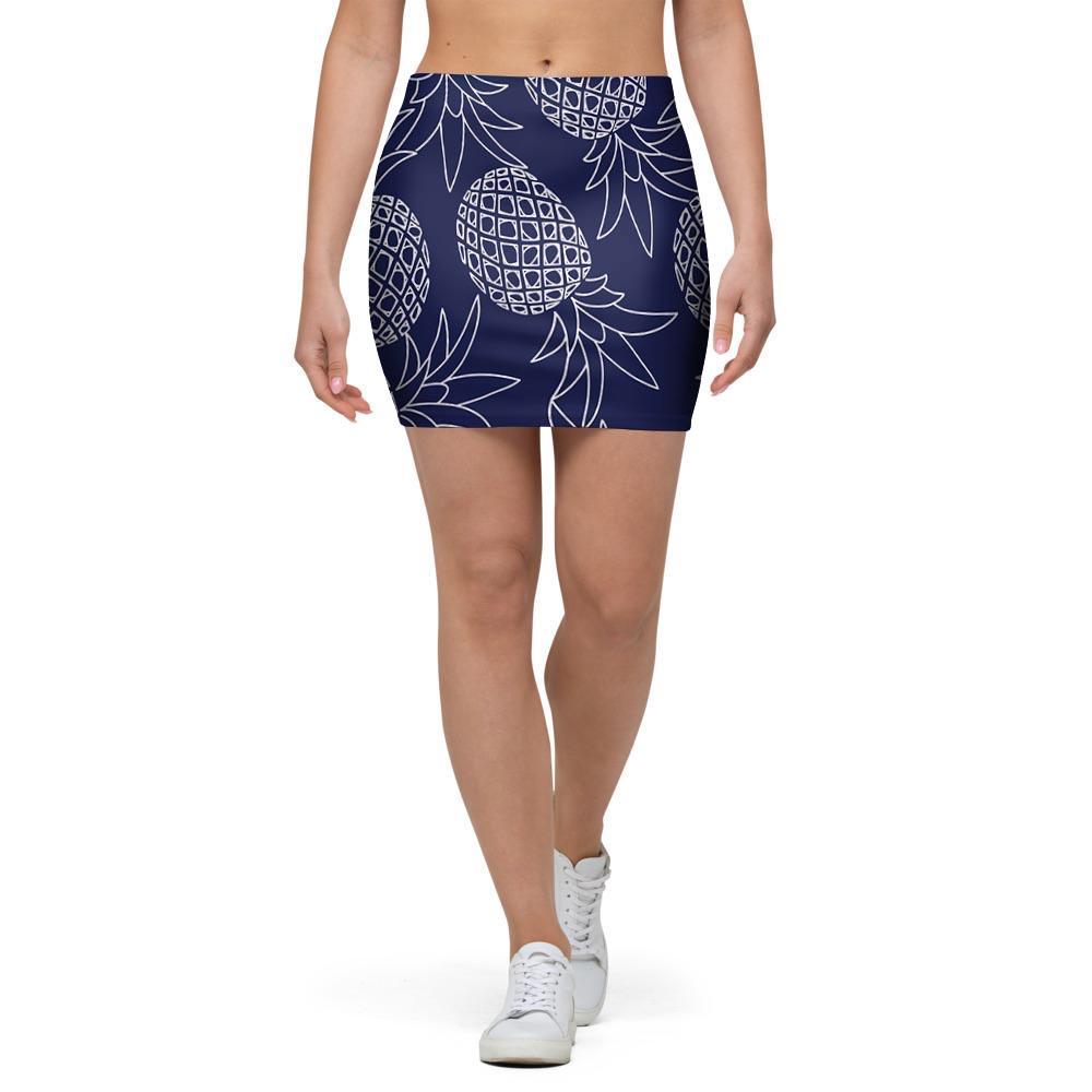 Blue Pine Pineapple Print Mini Skirt-grizzshop
