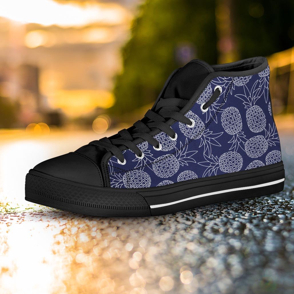 Blue Pine Pineapple Print Women's High Top Shoes-grizzshop