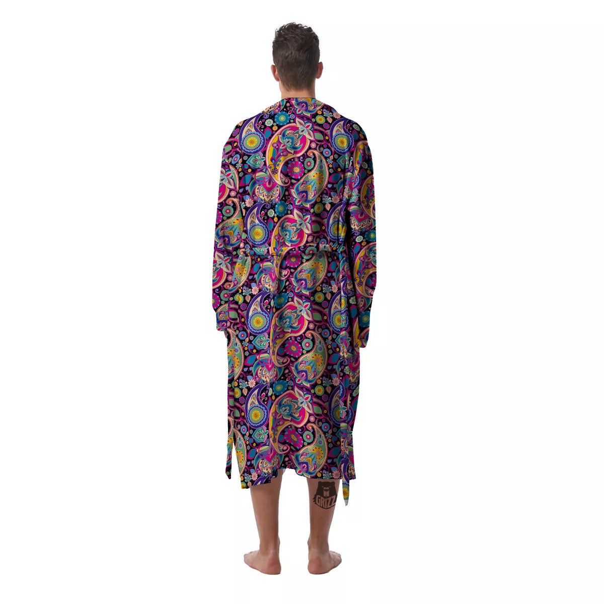 Blue Pink And Green Paisley Print Men's Robe-grizzshop