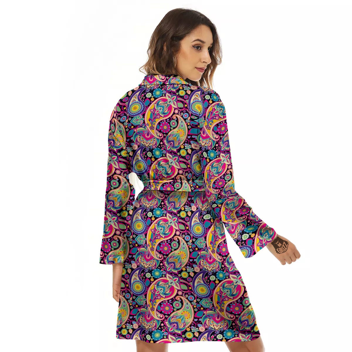 Blue Pink And Green Paisley Print Women's Robe-grizzshop