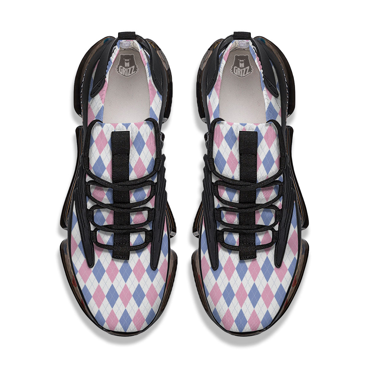 Blue Pink And White Argyle Print Pattern Black Gym Shoes-grizzshop