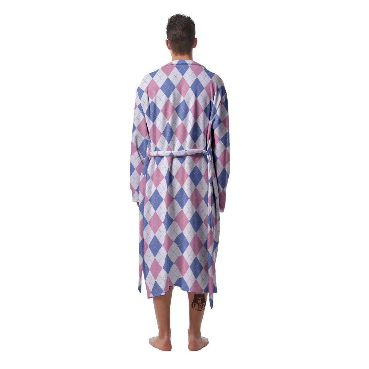 Blue Pink And White Argyle Print Pattern Men's Robe-grizzshop