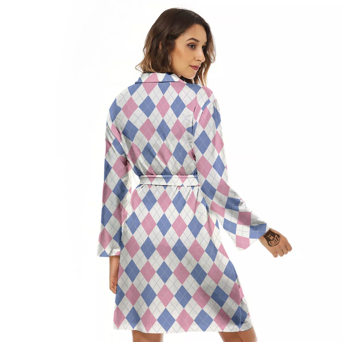 Blue Pink And White Argyle Print Pattern Women's Robe-grizzshop