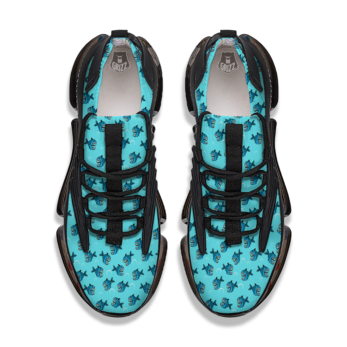Blue Piranha Print Pattern Black Gym Shoes-grizzshop