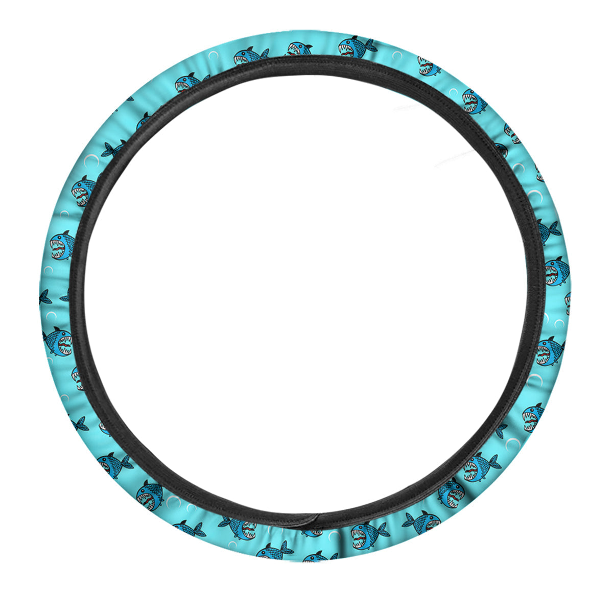 Blue Piranha Print Pattern Car Steering Wheel Cover-grizzshop