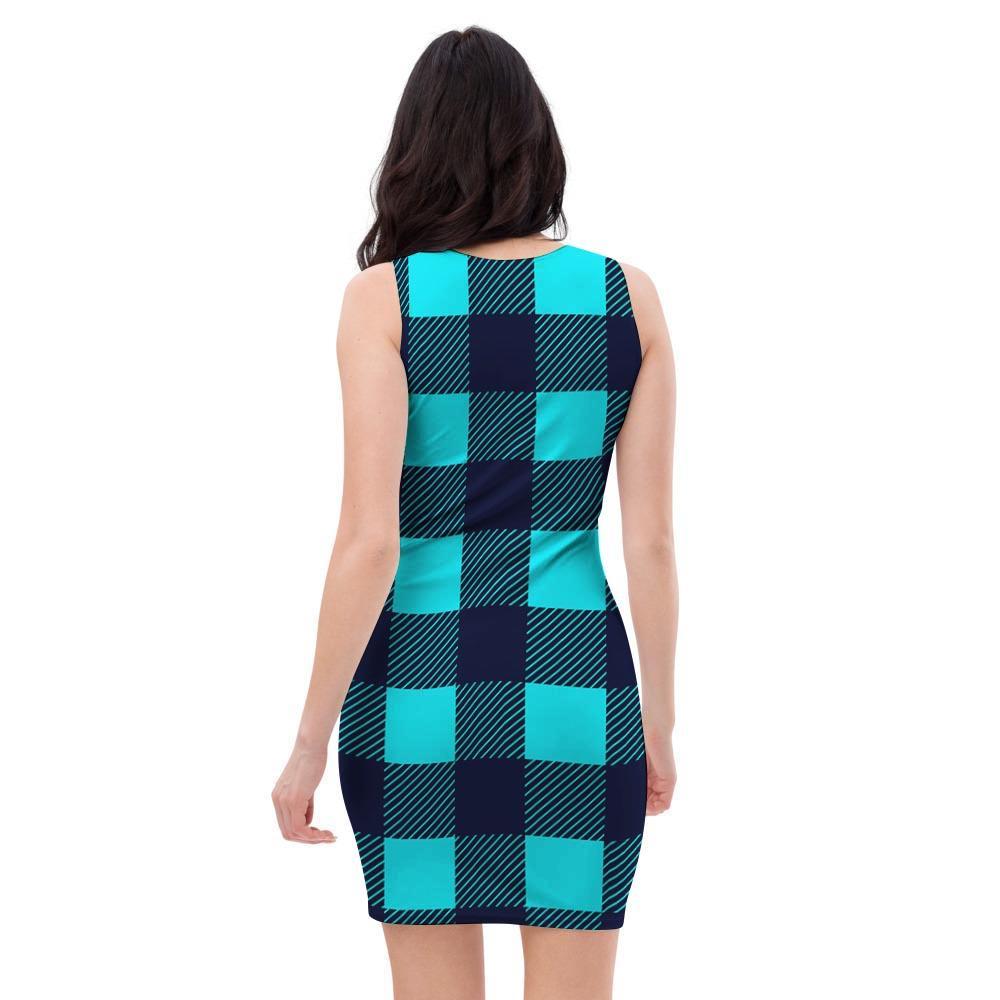 Blue Plaid Print Bodycon Dress-grizzshop