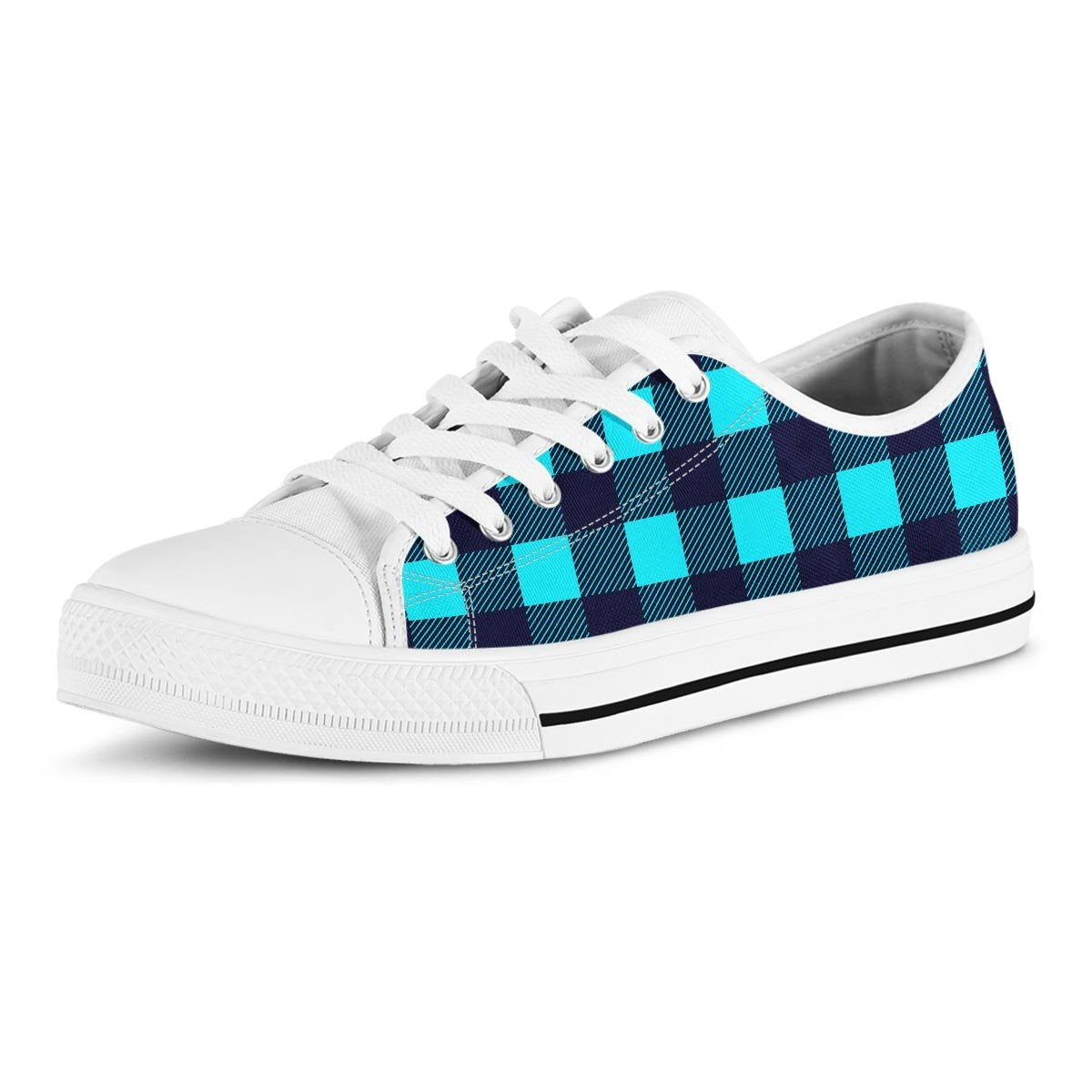 Blue Plaid Print Men's Low Top Shoes-grizzshop