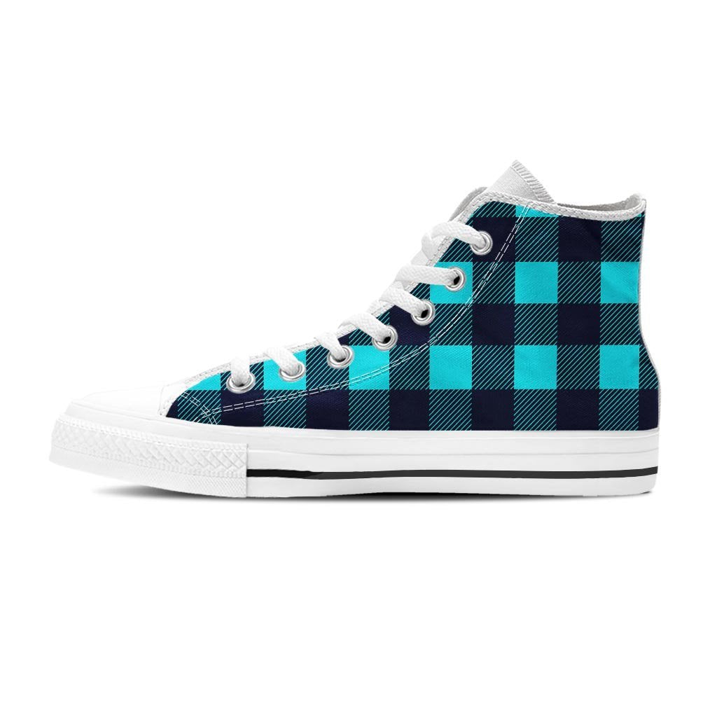 Blue Plaid Print Women's High Top Shoes-grizzshop