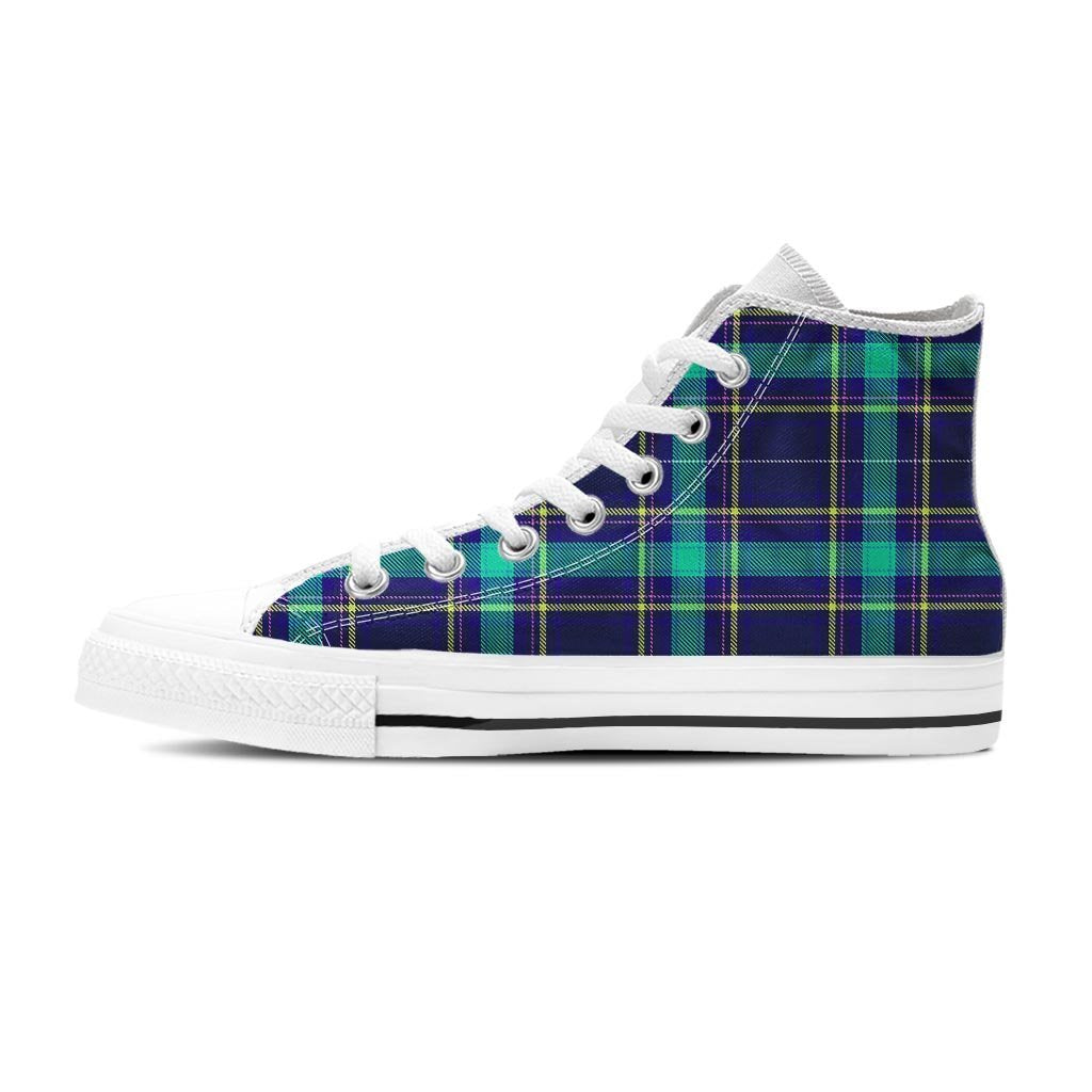 Blue Plaid Tartan Print Women's High Top Shoes-grizzshop