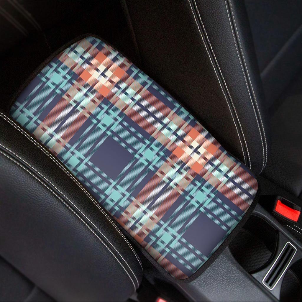 Blue Plaid Tartan Scottish Print Car Console Cover-grizzshop