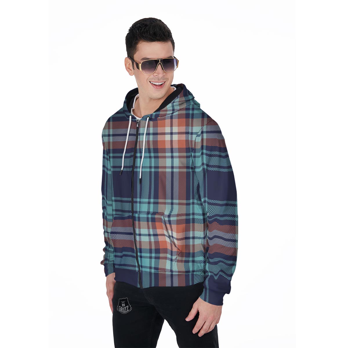 Blue Plaid Tartan Scottish Print Men's Zip Up Hoodie-grizzshop