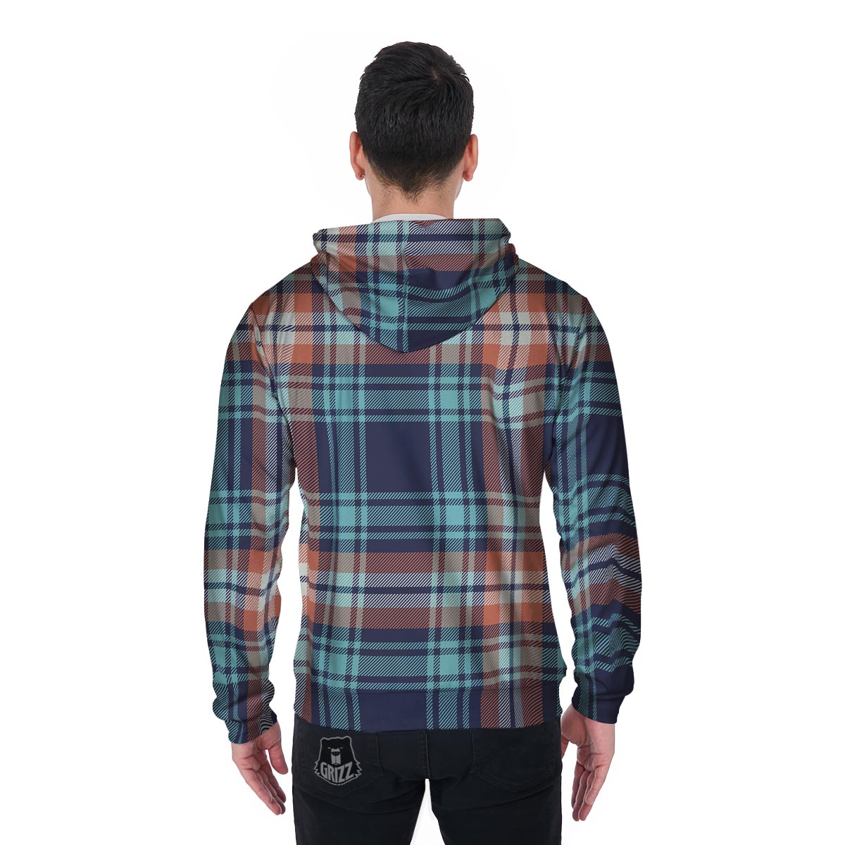 Blue Plaid Tartan Scottish Print Men's Zip Up Hoodie-grizzshop