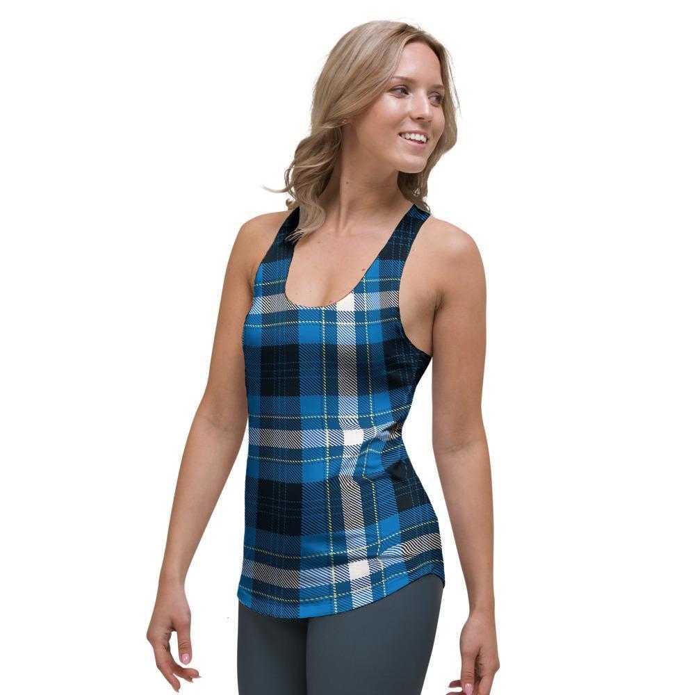Blue Plaid Tartan Scottish Women's Racerback Tank Top-grizzshop
