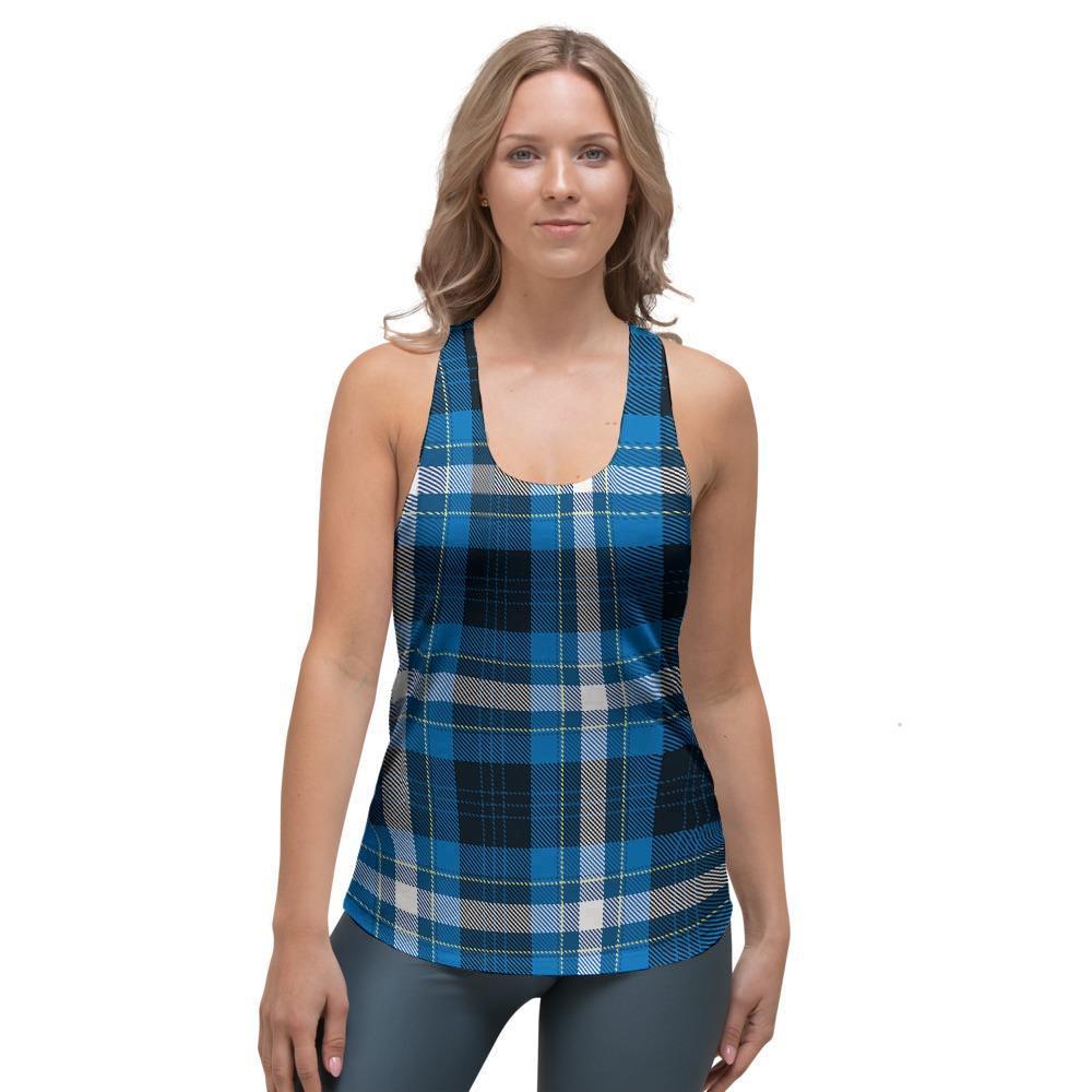 Blue Plaid Tartan Scottish Women's Racerback Tank Top-grizzshop