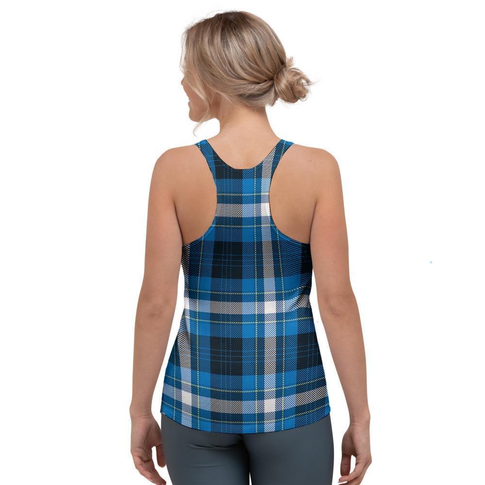 Blue Plaid Tartan Scottish Women's Racerback Tank Top-grizzshop