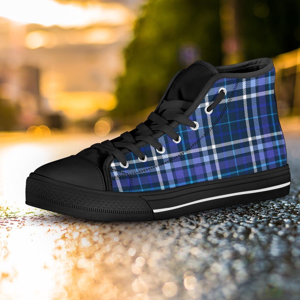 Blue Plaid Tartan Women's High Top Shoes-grizzshop