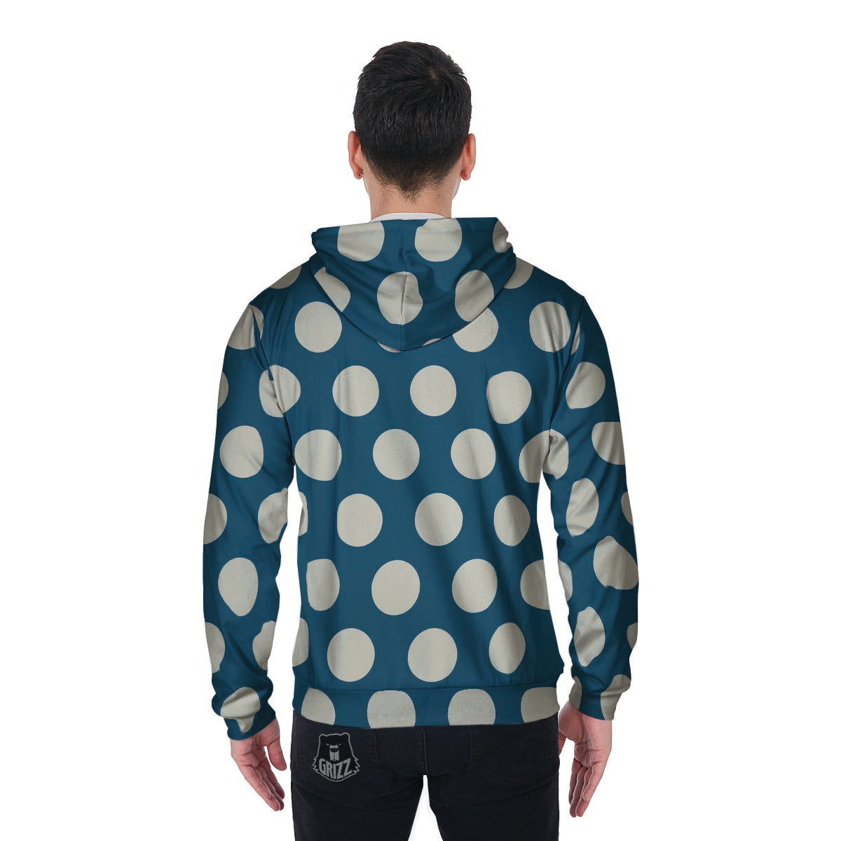 Blue Polka Dot Men's Zip Up Hoodie-grizzshop