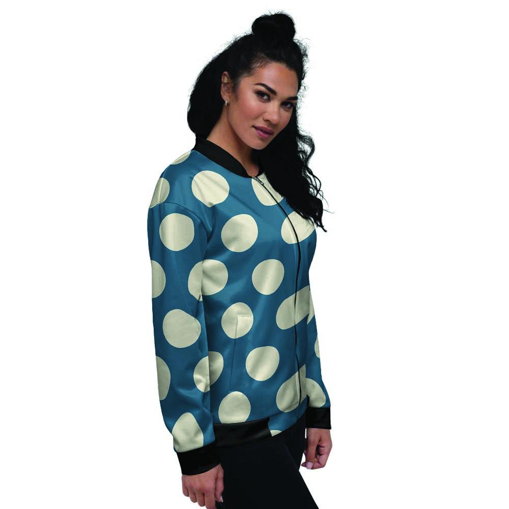 Blue Polka Dot Women's Bomber Jacket-grizzshop