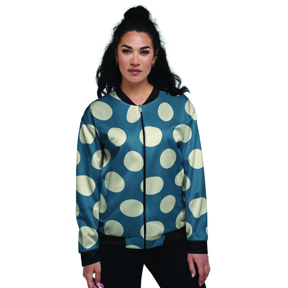 Blue Polka Dot Women's Bomber Jacket-grizzshop