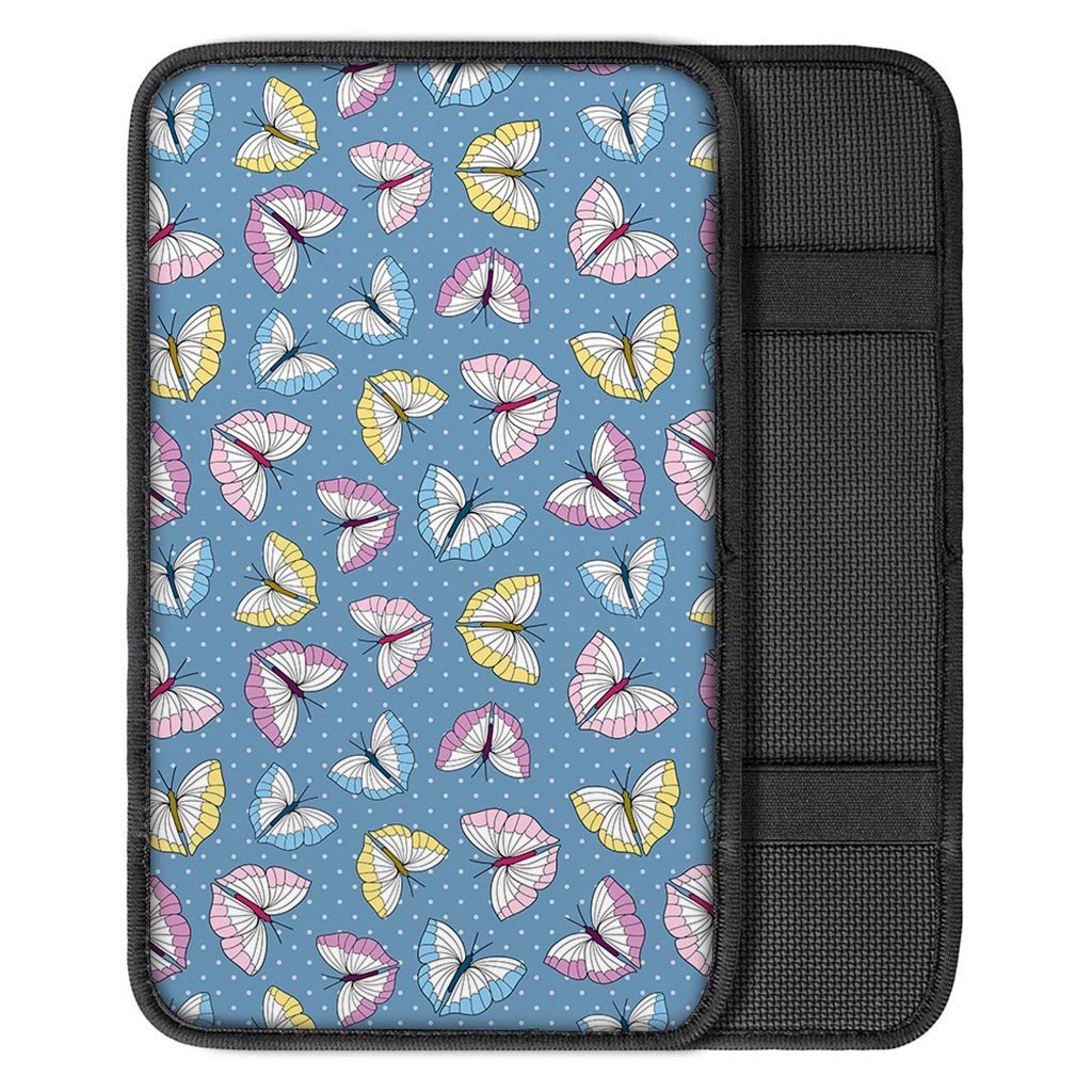 Blue Polka Dots Butterfly Print Car Console Cover-grizzshop