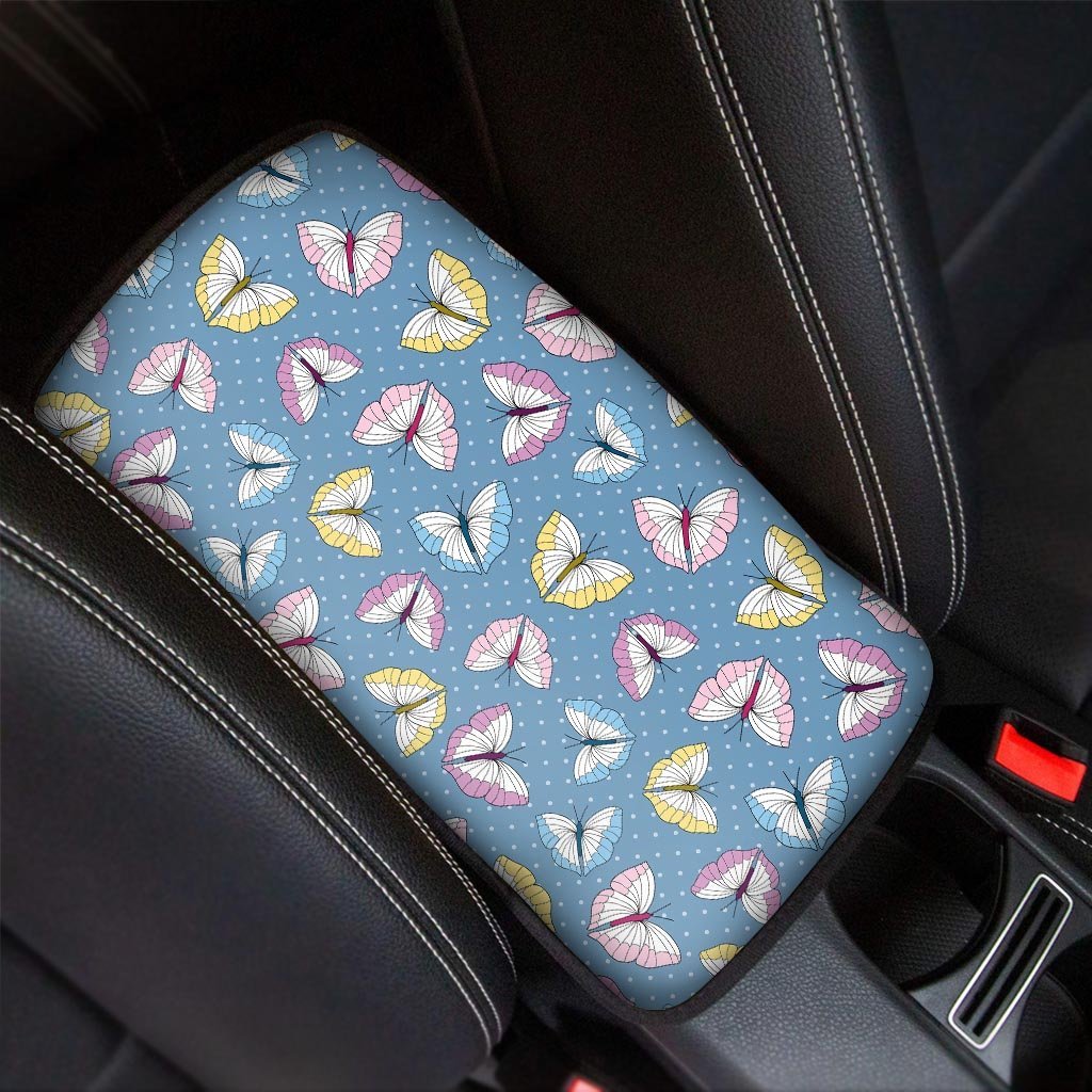 Blue Polka Dots Butterfly Print Car Console Cover-grizzshop
