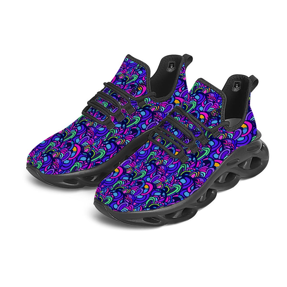 Blue Psychedelic Black Running Shoes-grizzshop