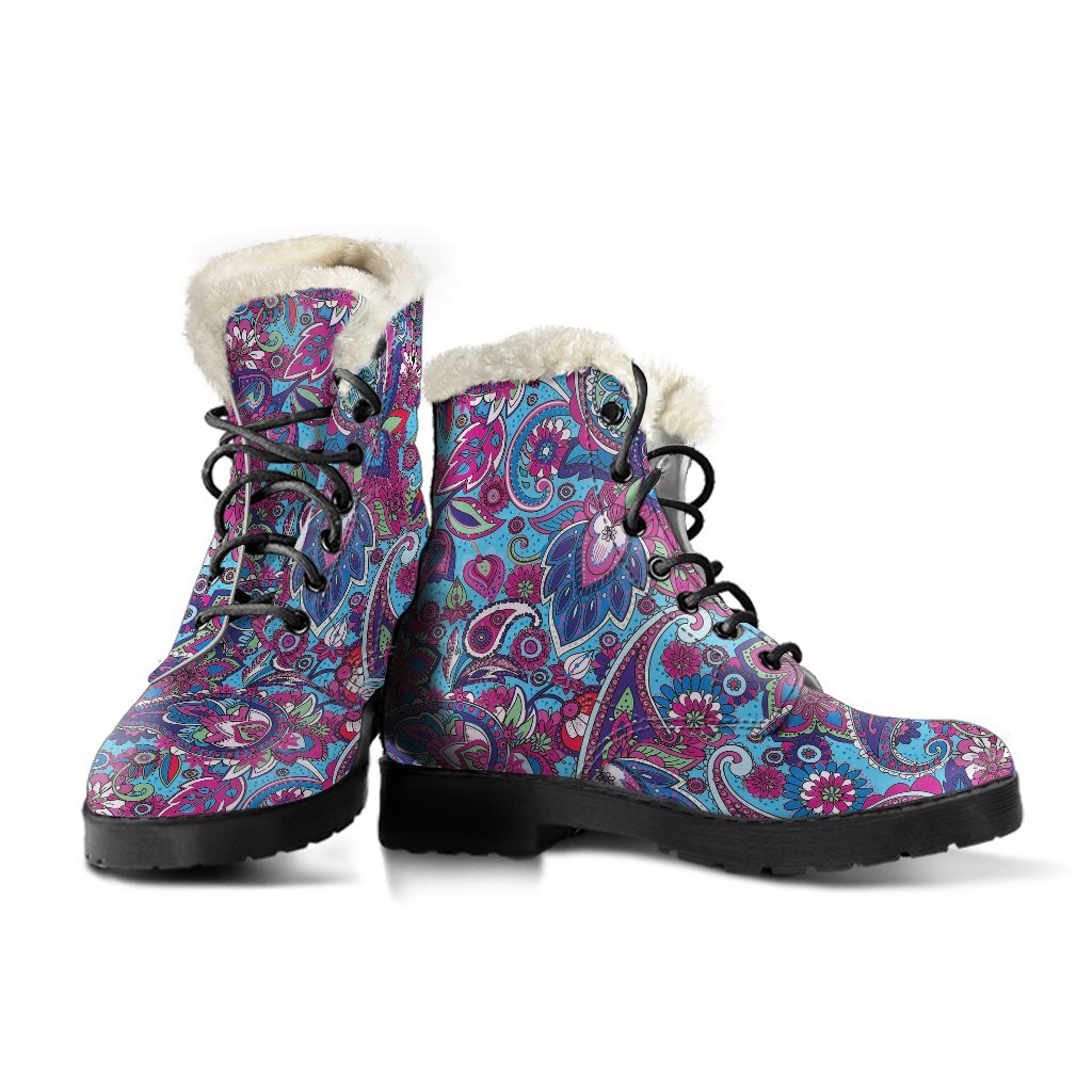 Blue Purple Red Paisley Pattern Print Comfy Winter Boots-grizzshop
