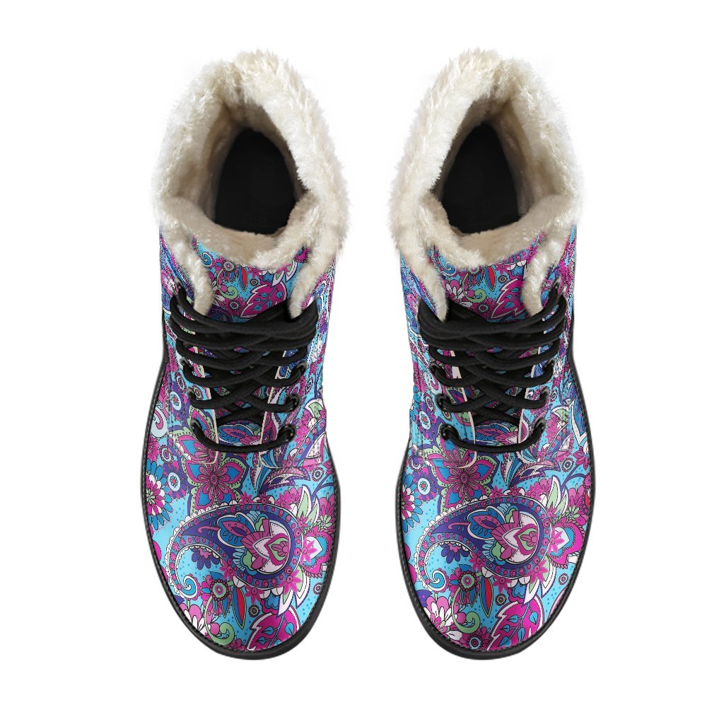 Blue Purple Red Paisley Pattern Print Comfy Winter Boots-grizzshop