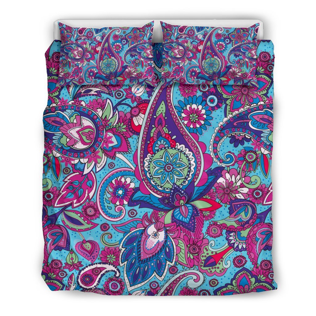 Blue Purple Red Paisley Pattern Print Duvet Cover Bedding Set-grizzshop