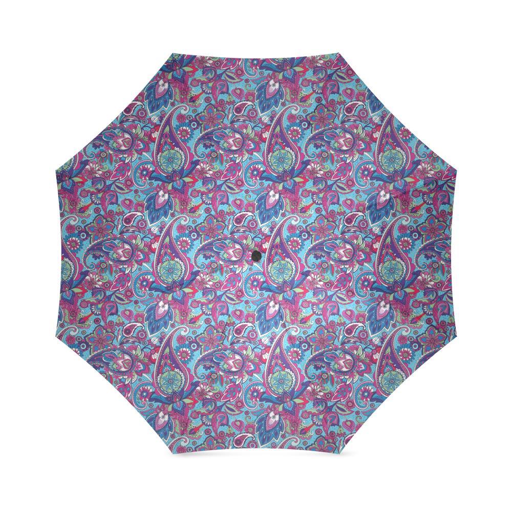 Blue Purple Red Paisley Pattern Print Foldable Umbrella-grizzshop