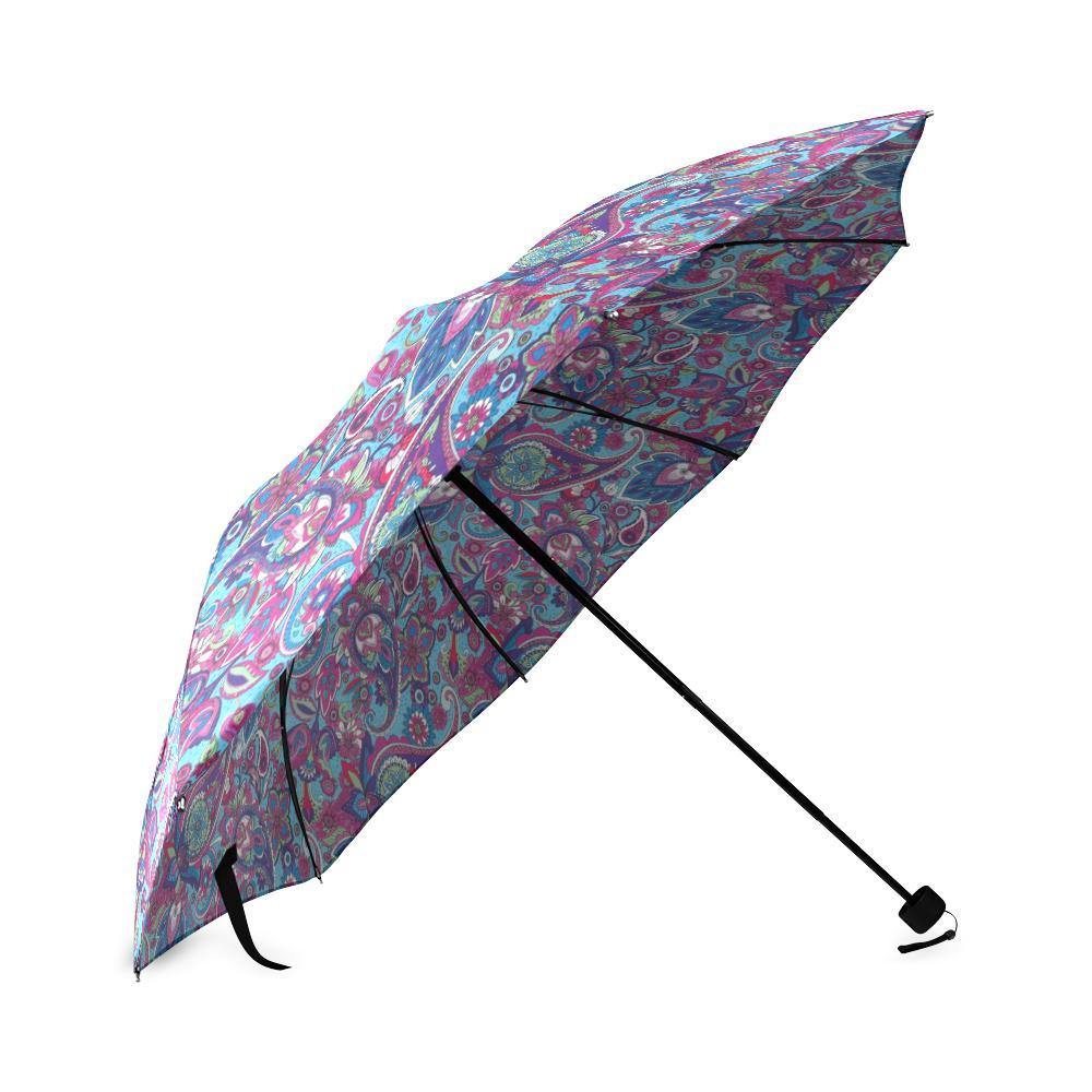 Blue Purple Red Paisley Pattern Print Foldable Umbrella-grizzshop