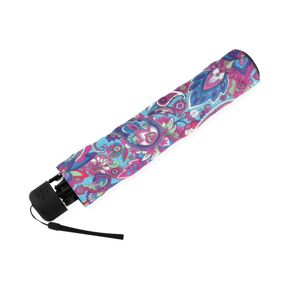 Blue Purple Red Paisley Pattern Print Foldable Umbrella-grizzshop