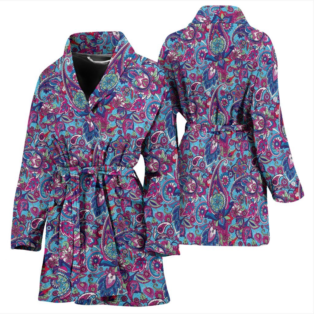 Blue Purple Red Paisley Pattern Print Women Long Robe-grizzshop