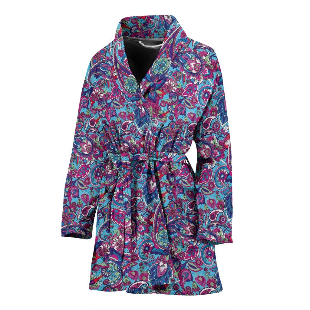 Blue Purple Red Paisley Pattern Print Women Long Robe-grizzshop